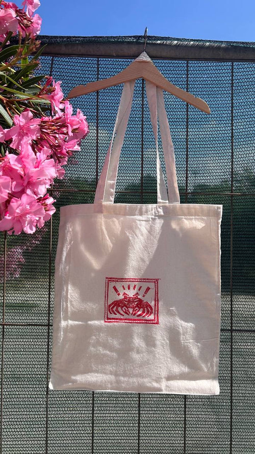 Angry Crab – Tote Bag in Cotone con Stampa Linoleografica