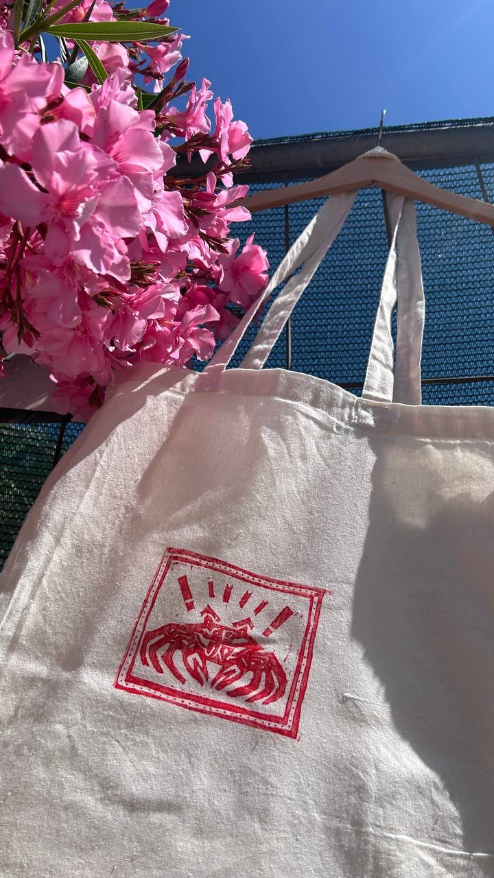 Angry Crab – Tote Bag in Cotone con Stampa Linoleografica