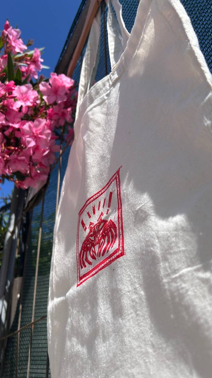 Angry Crab – Tote Bag in Cotone con Stampa Linoleografica